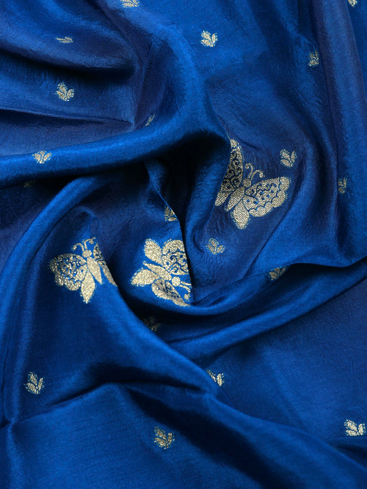 Teal Blue Woven Design Art Silk Unstitched Dress Material