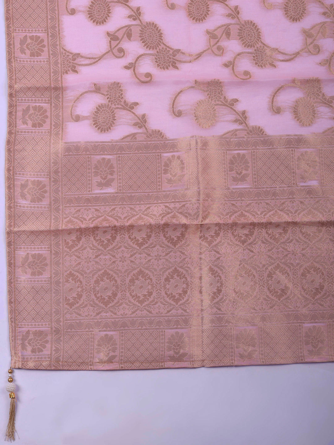 Pink Embroidered Chanderi Unstitched Suit &amp; Pant With Banarsi Dupatta