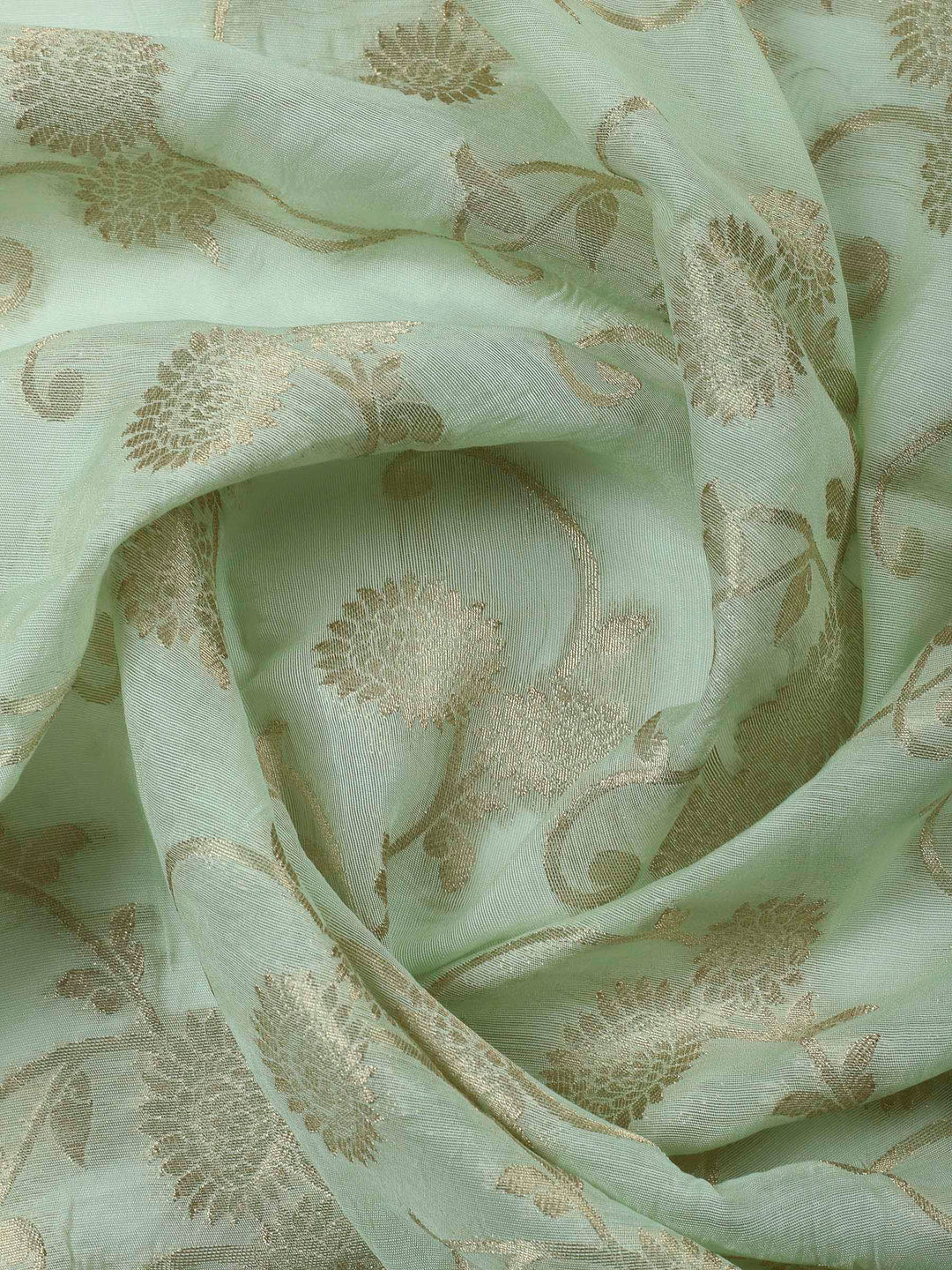 Pista Green Embroidered Chanderi Unstitched Suit &amp; Pant With Banarsi Dupatta