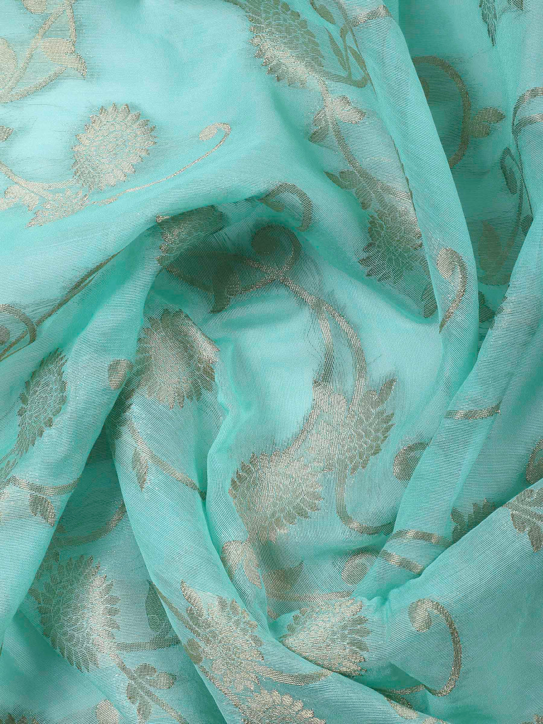 Sea Green Embroidered Chanderi Unstitched Suit &amp; Pant With Banarsi Dupatta