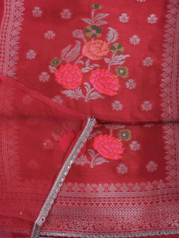 Brick Chanderi Woven Design Unstitched Dress Material