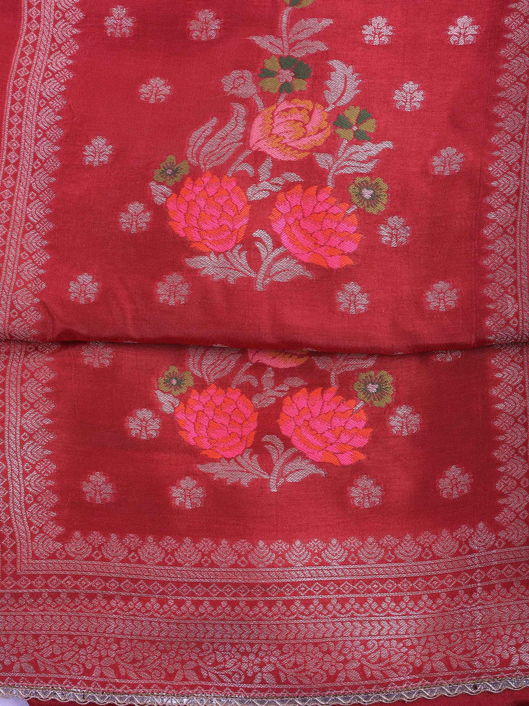 Brick Chanderi Woven Design Unstitched Dress Material