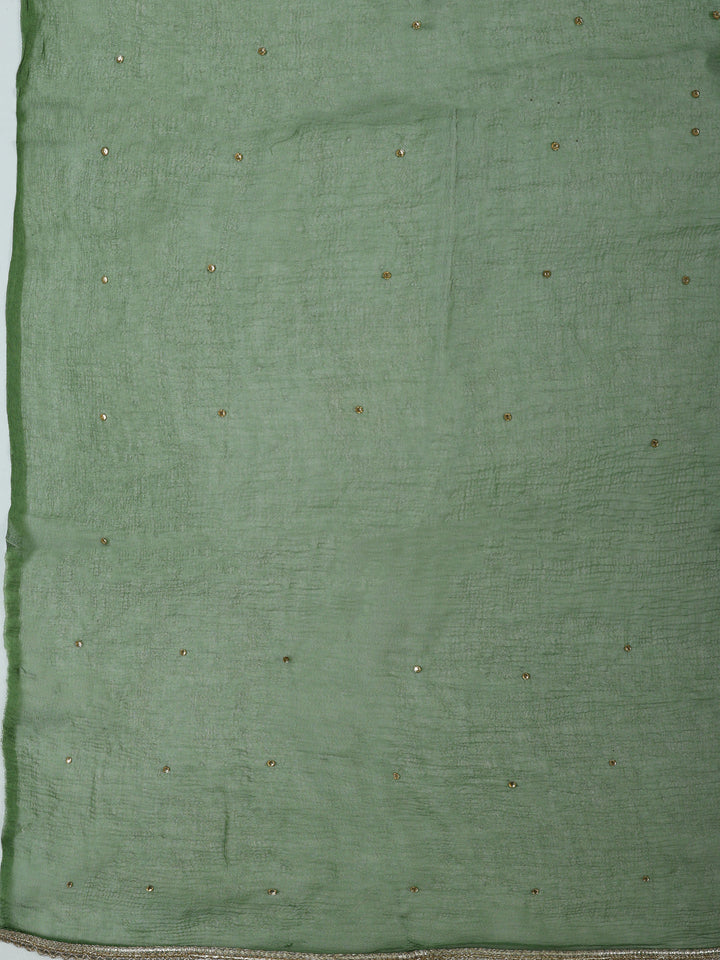 Green Chanderi Woven Design Unstitched Dress Material