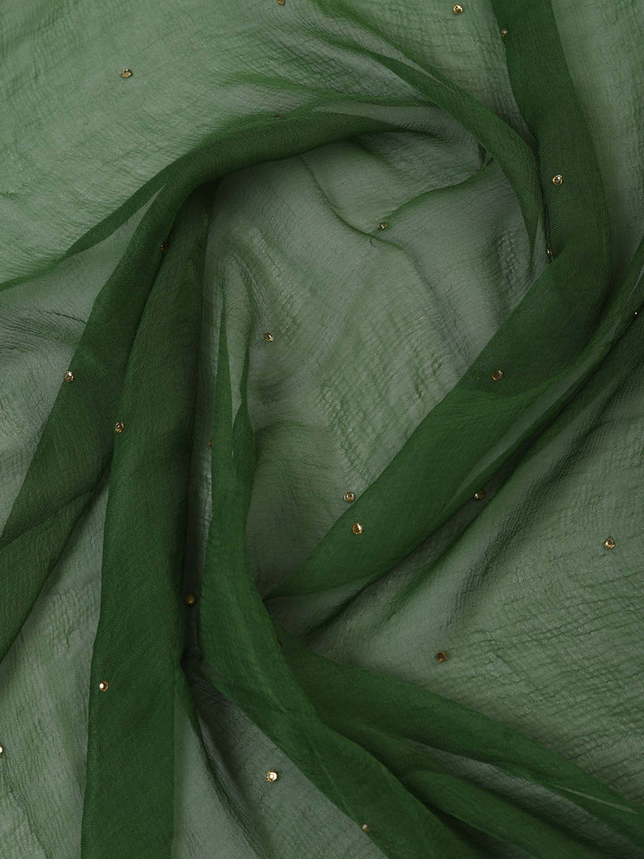 Green Chanderi Woven Design Unstitched Dress Material