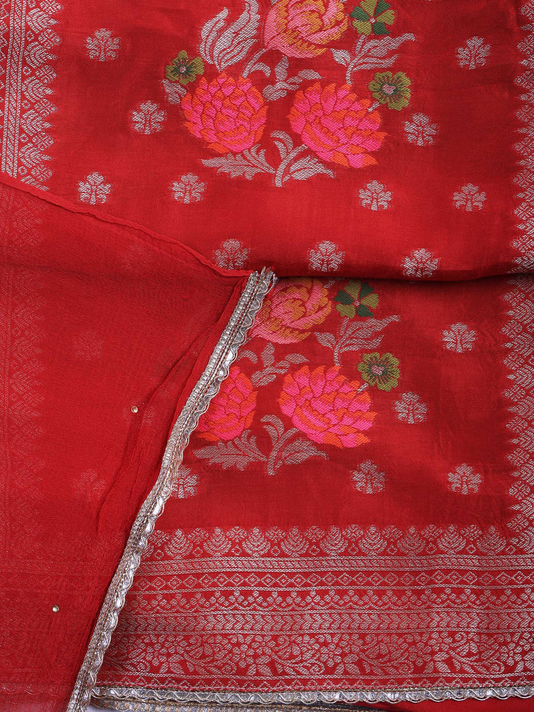 Maroon Chanderi Woven Design Unstitched Dress Material