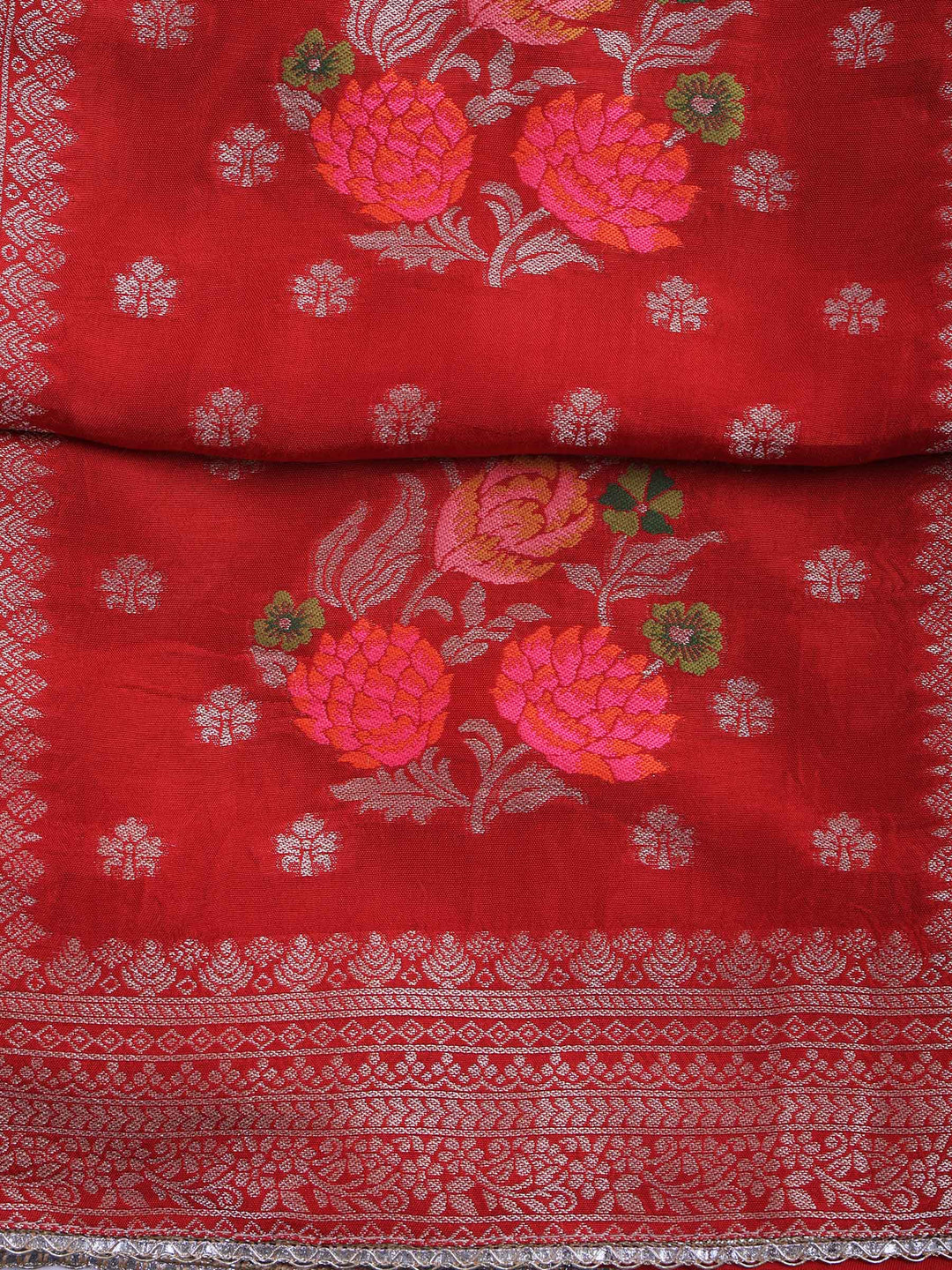 Maroon Chanderi Woven Design Unstitched Dress Material