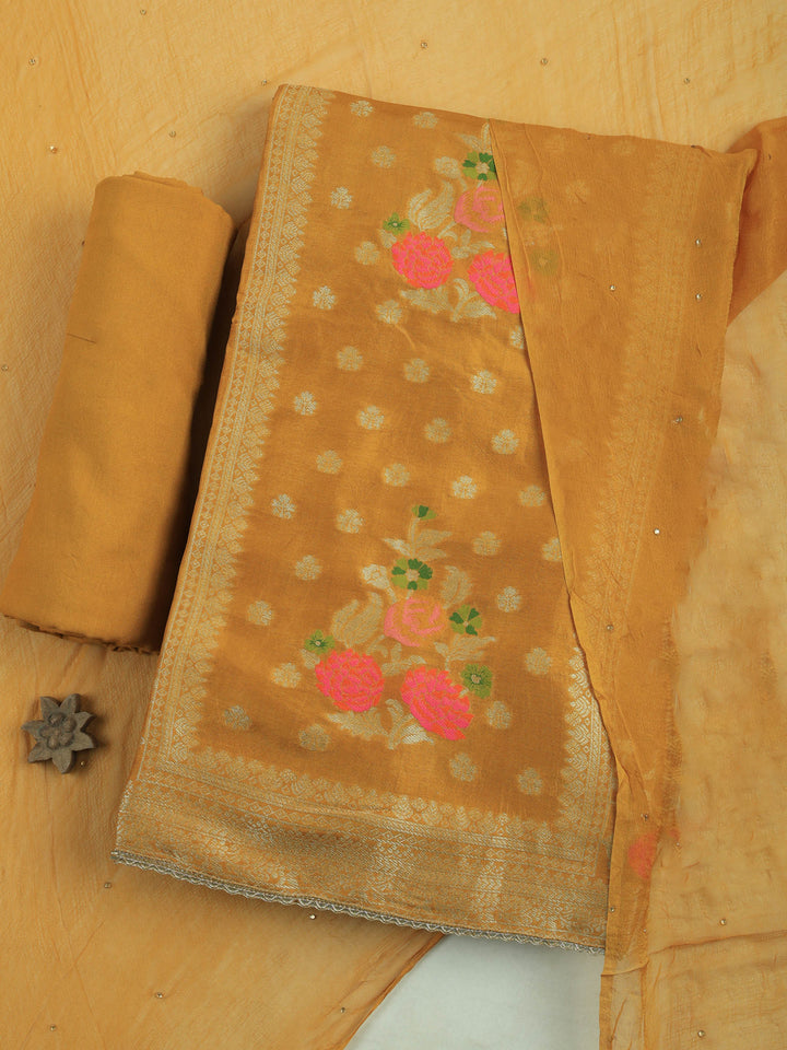 Mustard Chanderi Woven Design Unstitched Dress Material