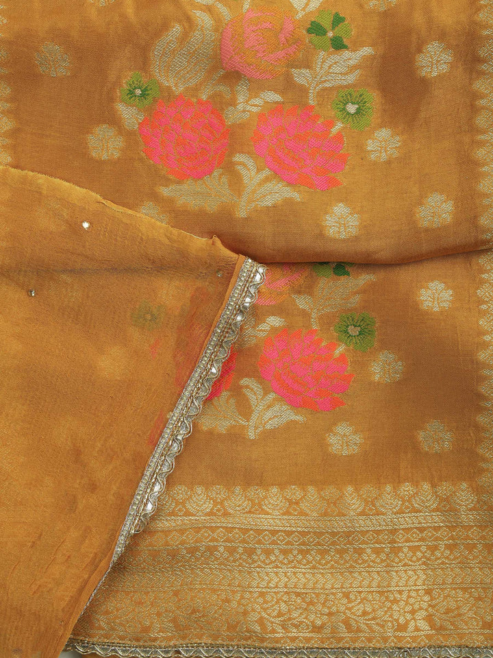 Mustard Chanderi Woven Design Unstitched Dress Material