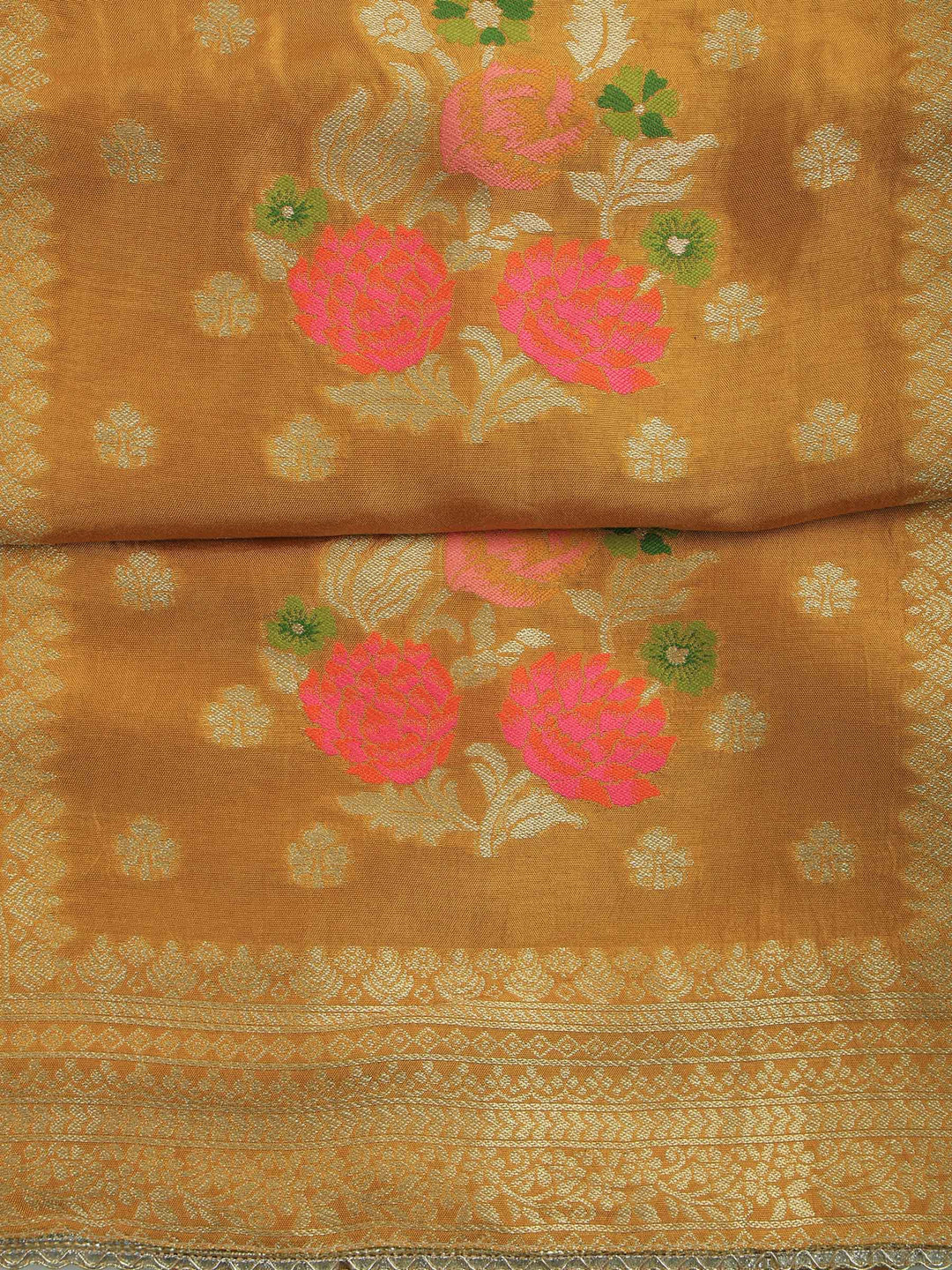 Mustard Chanderi Woven Design Unstitched Dress Material