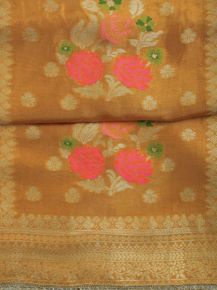 Mustard Chanderi Woven Design Unstitched Dress Material