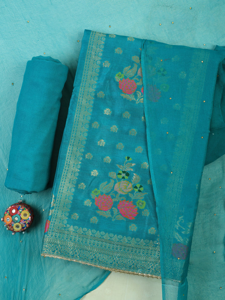Rama-Green Chanderi Woven Design Unstitched Dress Material
