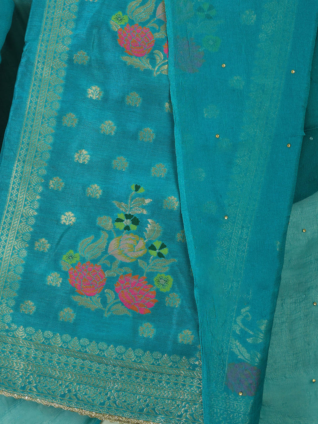 Rama-Green Chanderi Woven Design Unstitched Dress Material