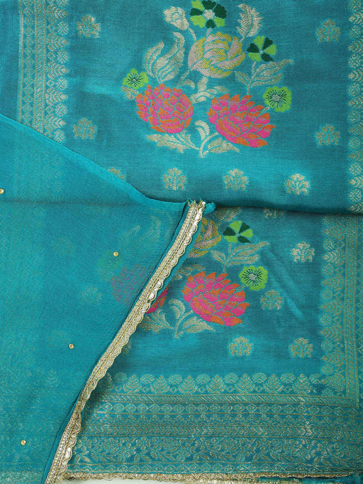 Rama-Green Chanderi Woven Design Unstitched Dress Material