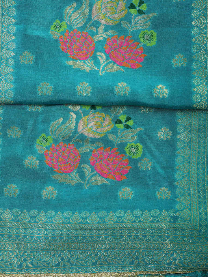 Rama-Green Chanderi Woven Design Unstitched Dress Material