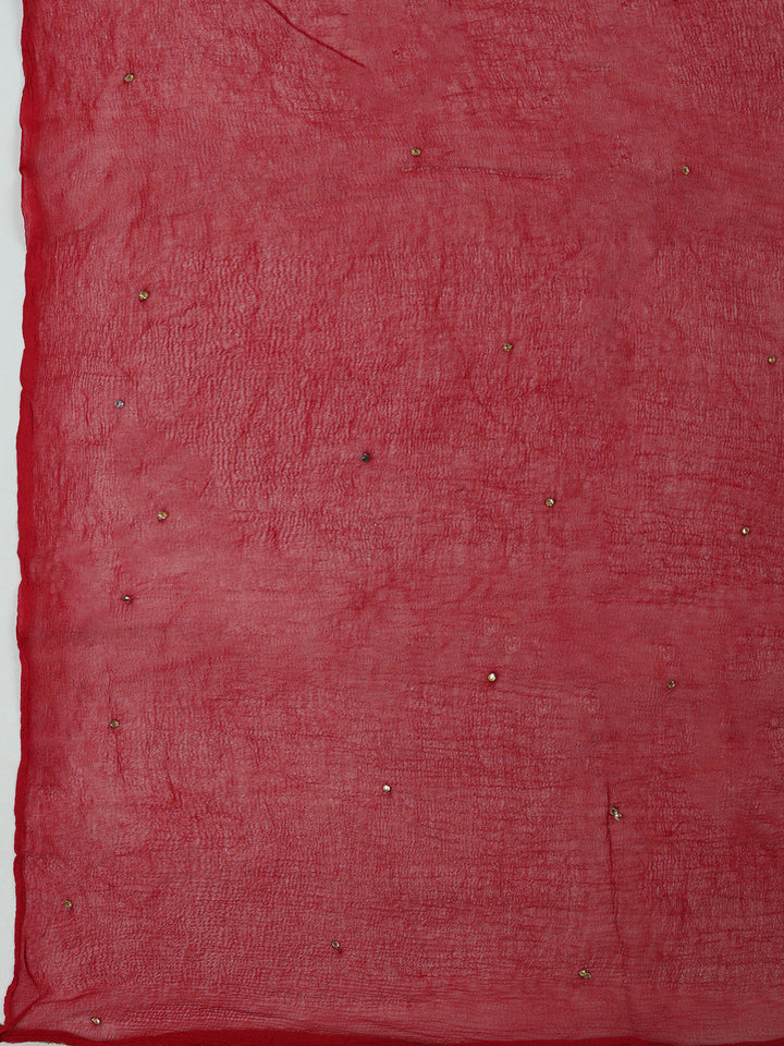 Red Chanderi Woven Design Unstitched Dress Material