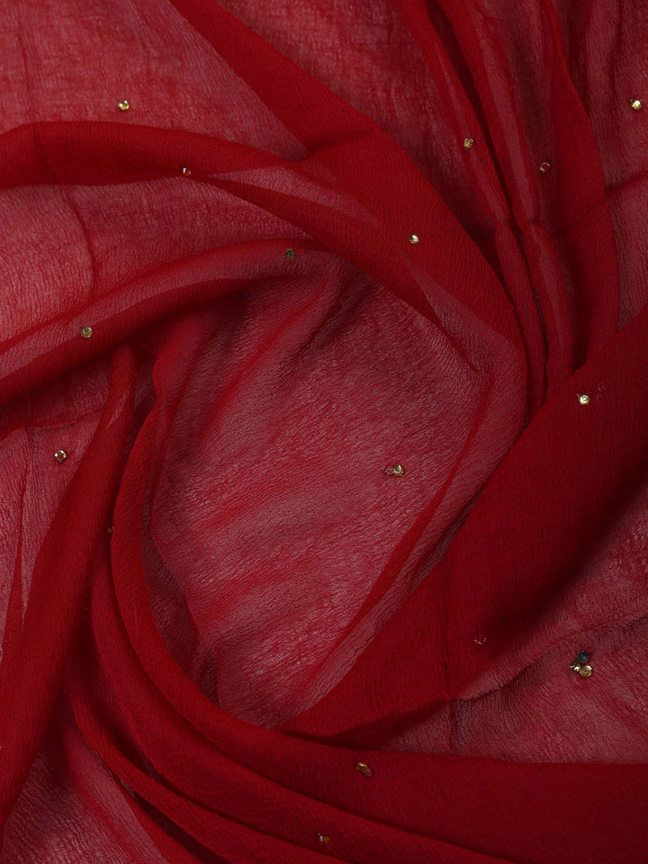 Red Chanderi Woven Design Unstitched Dress Material