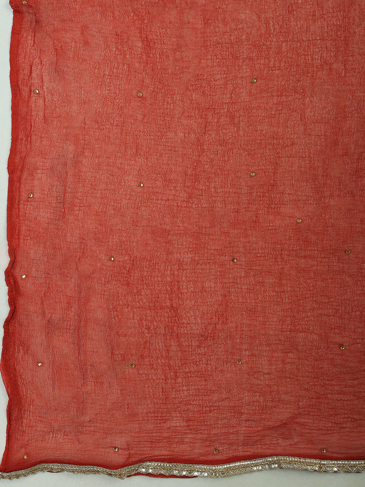 Rust Chanderi Woven Design Unstitched Dress Material