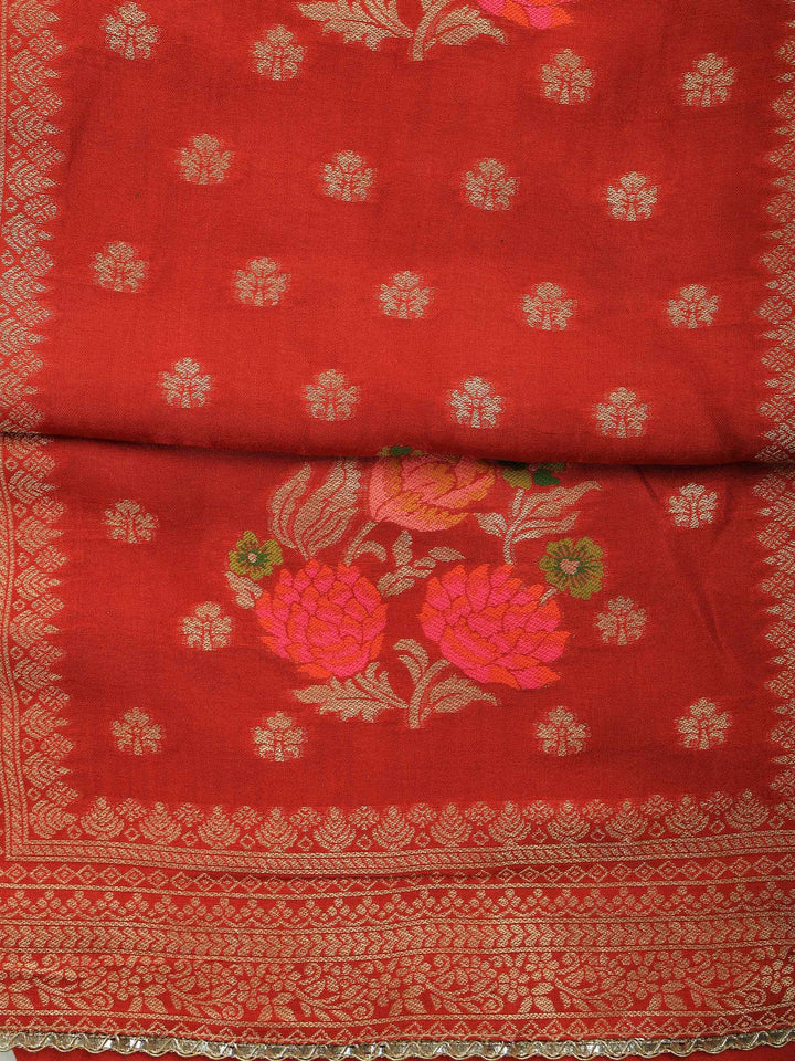 Rust Chanderi Woven Design Unstitched Dress Material