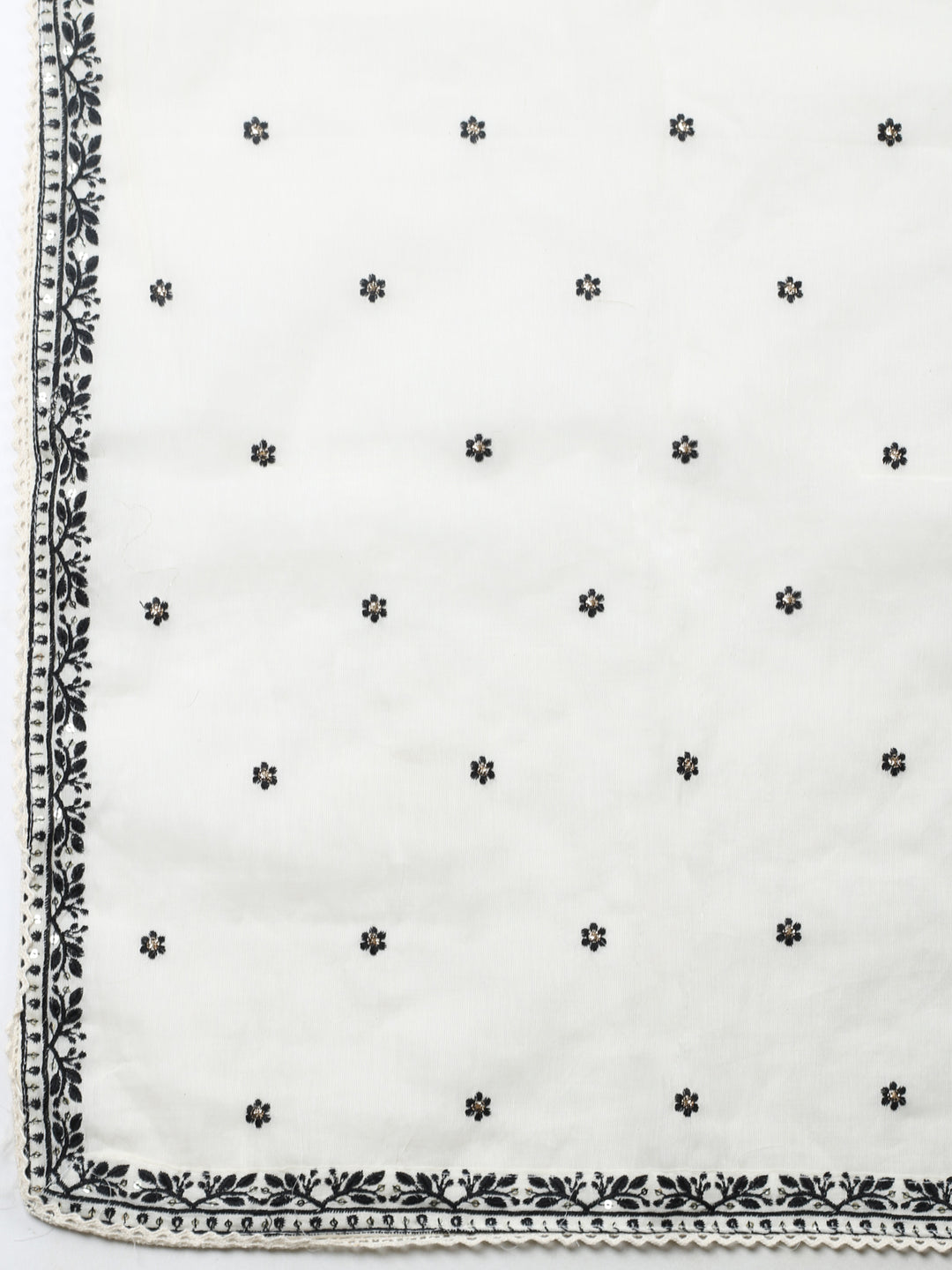 Black Embroidered Cotton Blend Unstitched Suit &amp; Pant With Cotton Dupatta