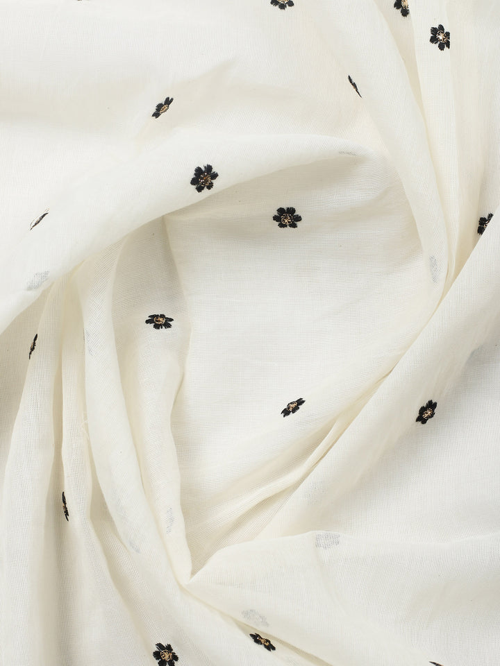 Black Embroidered Cotton Blend Unstitched Suit &amp; Pant With Cotton Dupatta