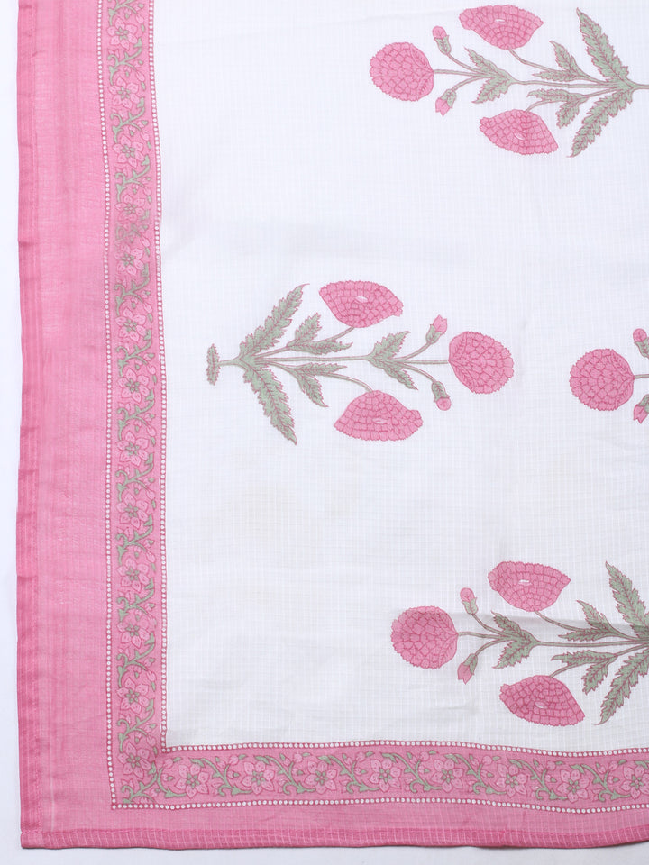 Pink Embroidered Cotton Blend Unstitched Suit &amp; Pant With Cotton Dupatta