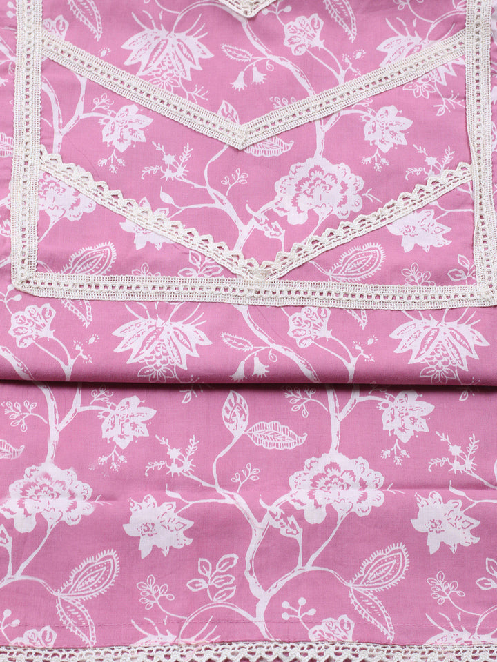 Pink Embroidered Cotton Blend Unstitched Suit &amp; Pant With Cotton Dupatta
