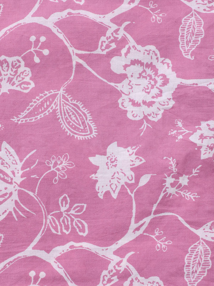 Pink Embroidered Cotton Blend Unstitched Suit &amp; Pant With Cotton Dupatta