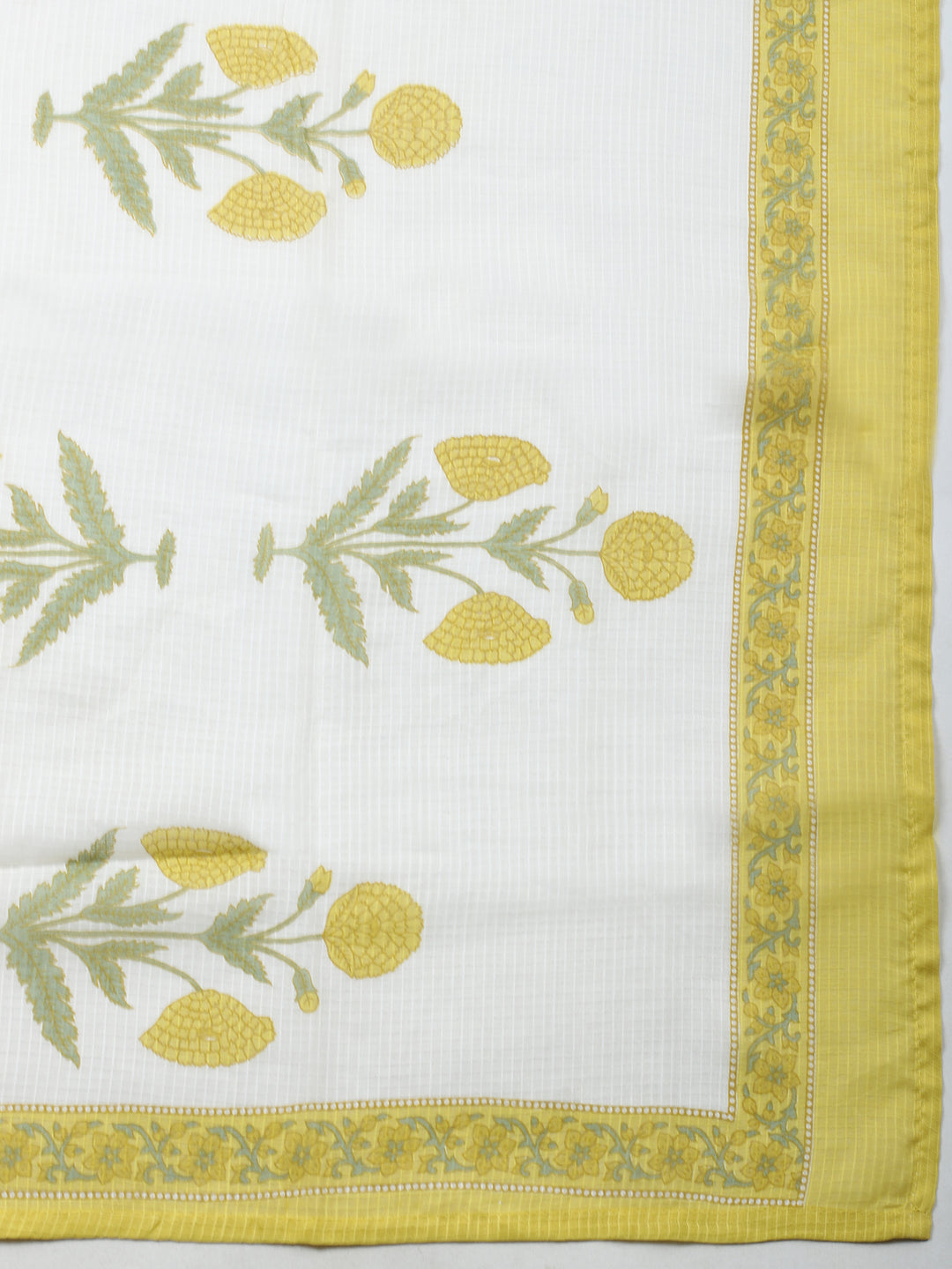 Yellow Embroidered Cotton Blend Unstitched Suit &amp; Pant With Cotton Dupatta