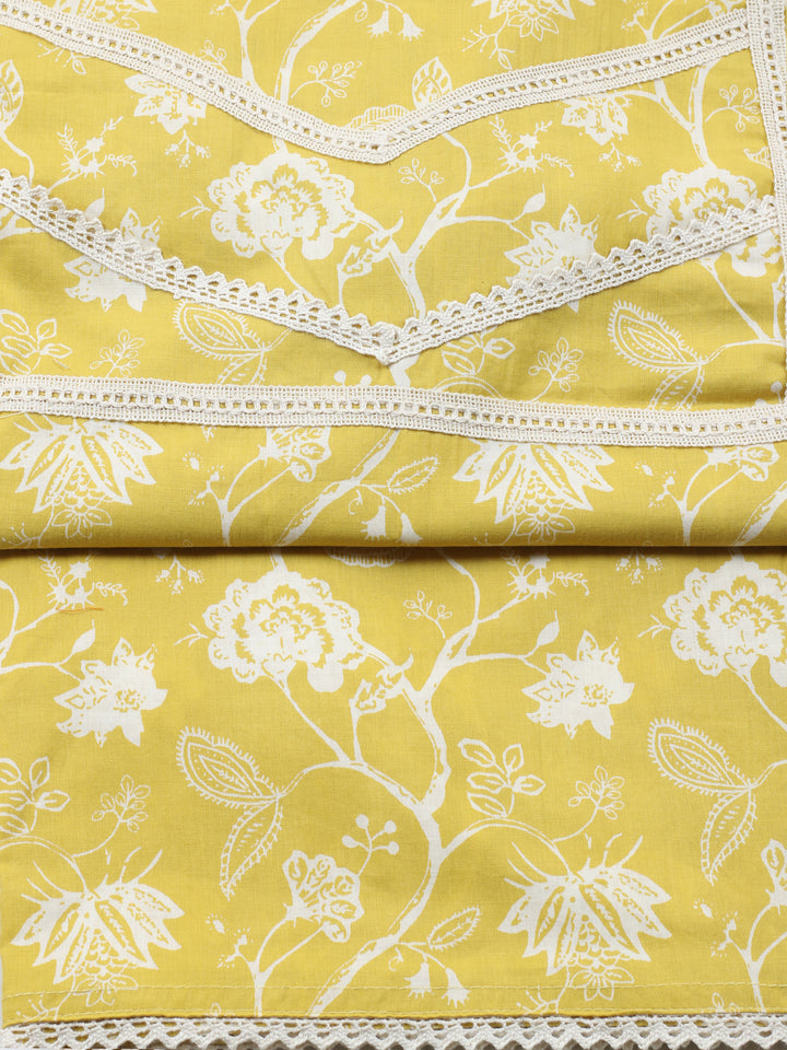 Yellow Embroidered Cotton Blend Unstitched Suit &amp; Pant With Cotton Dupatta