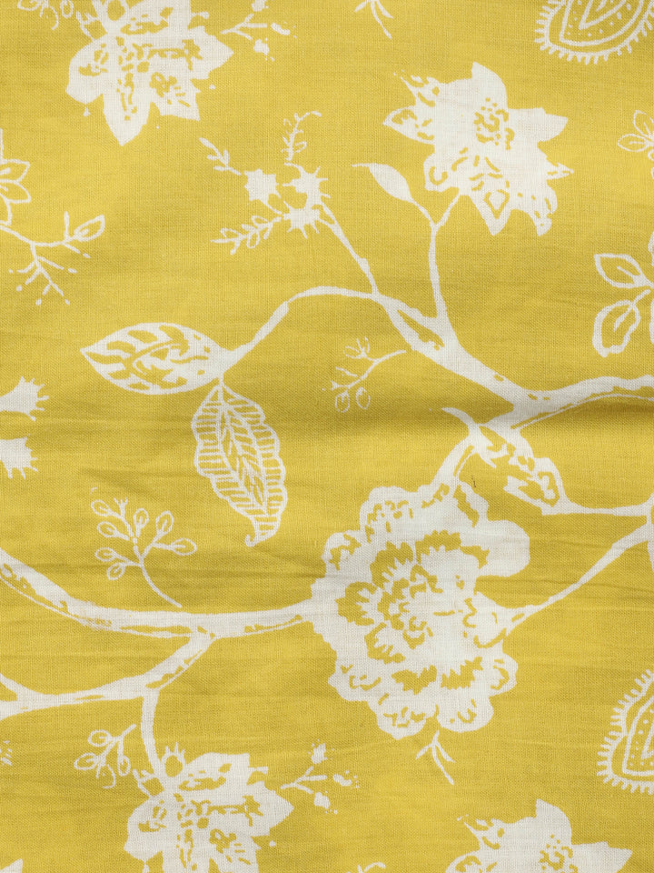 Yellow Embroidered Cotton Blend Unstitched Suit &amp; Pant With Cotton Dupatta