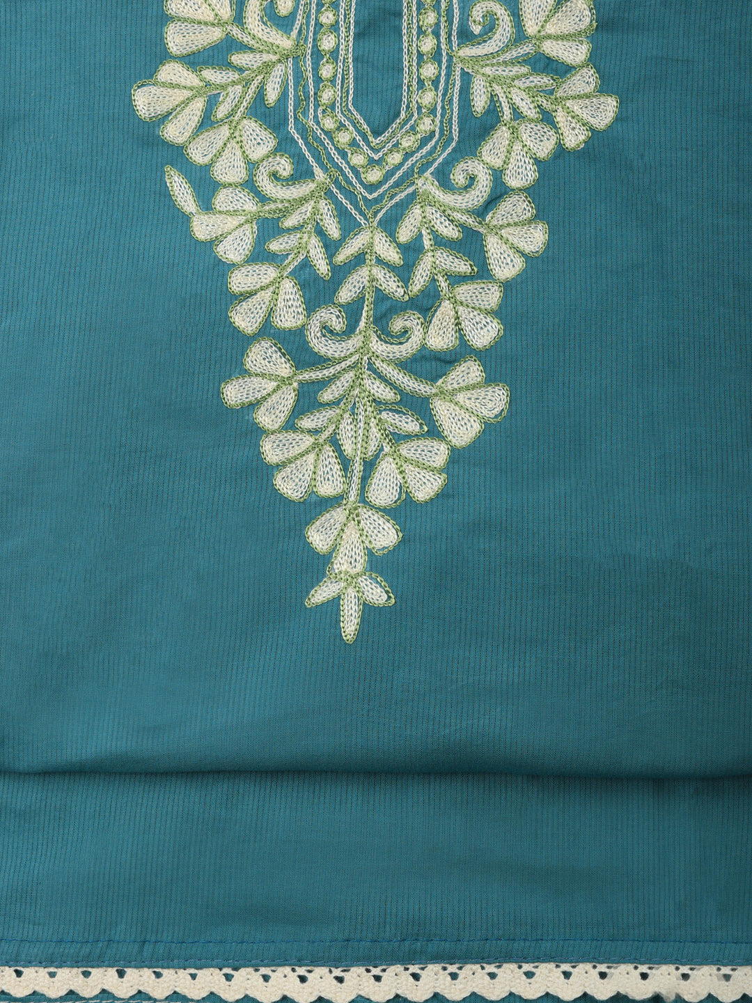 Aqua Blue Embroidered Cotton Blend Unstitched Suit &amp; Pant With Cotton Dupatta