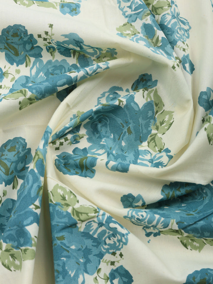 Aqua Blue Embroidered Cotton Blend Unstitched Suit &amp; Pant With Cotton Dupatta