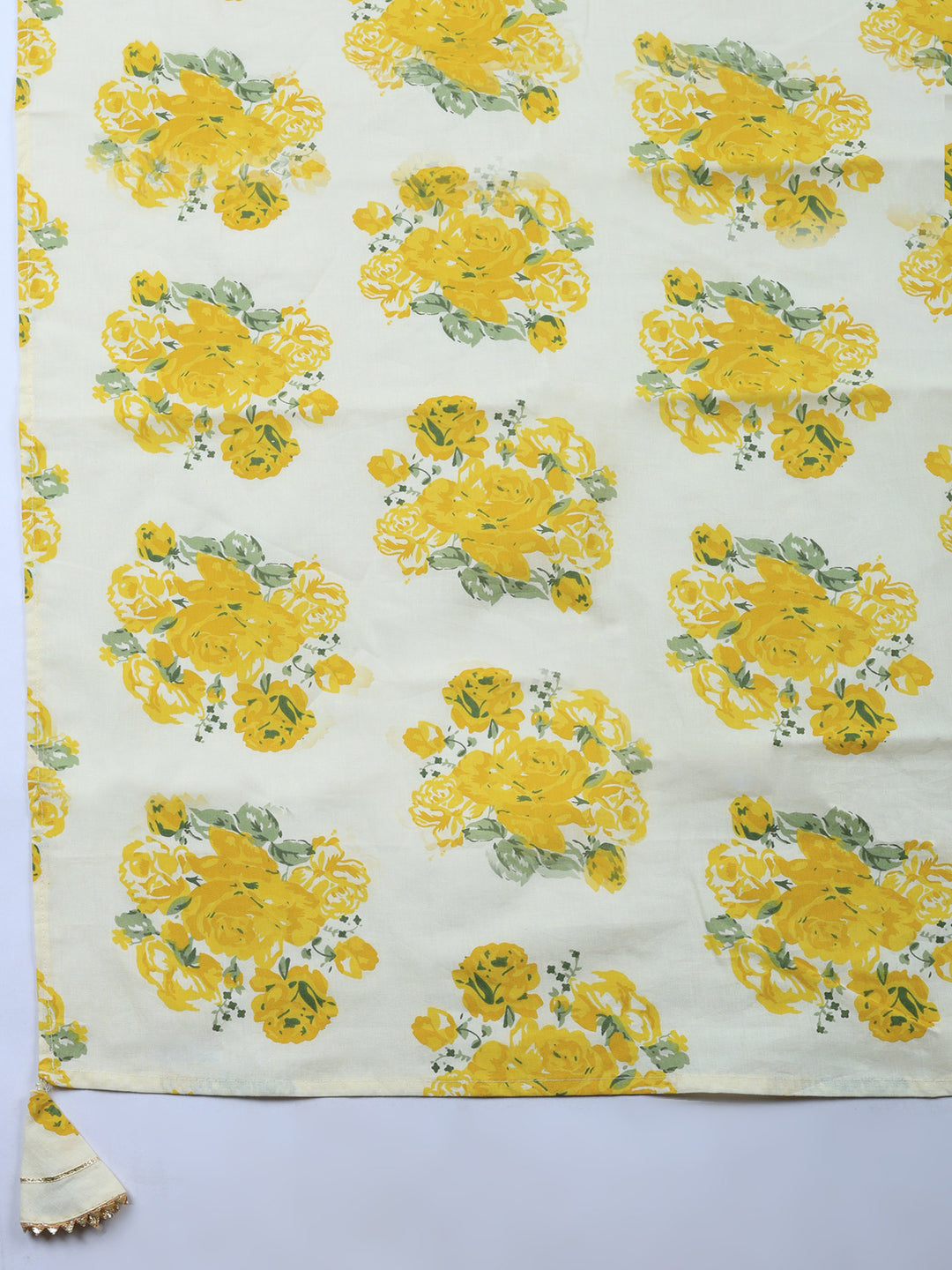 Mustard Embroidered Cotton Blend Unstitched Suit &amp; Pant With Cotton Dupatta