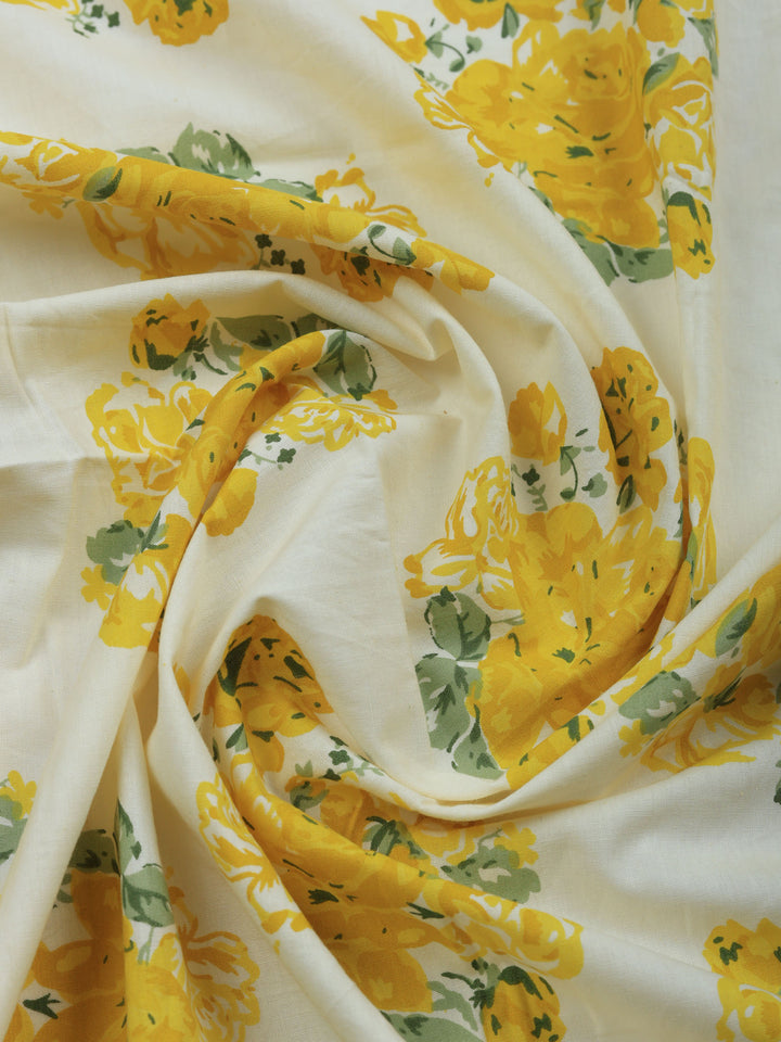 Mustard Embroidered Cotton Blend Unstitched Suit &amp; Pant With Cotton Dupatta