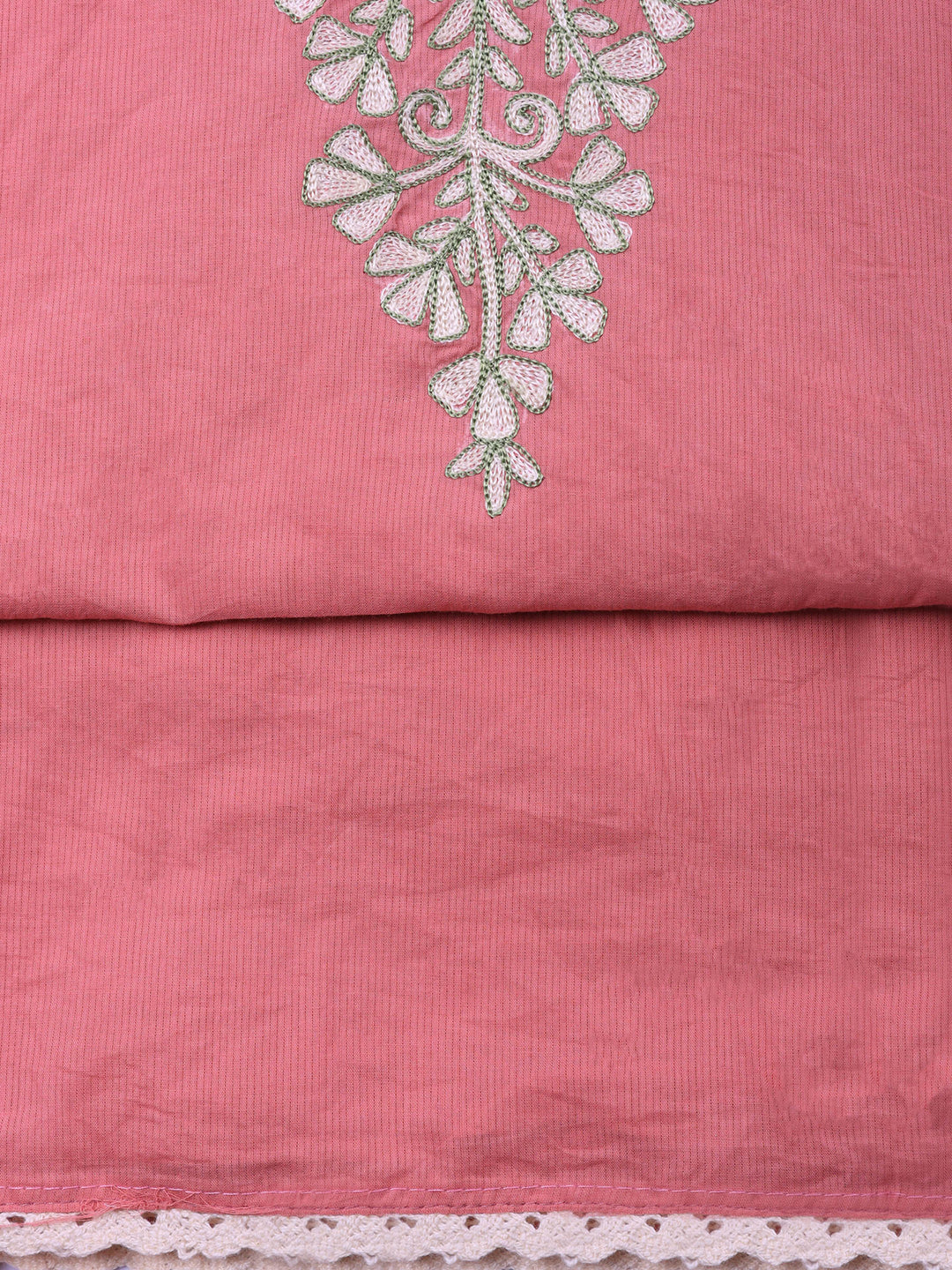 Pink Embroidered Cotton Blend Unstitched Suit &amp; Pant With Cotton Dupatta