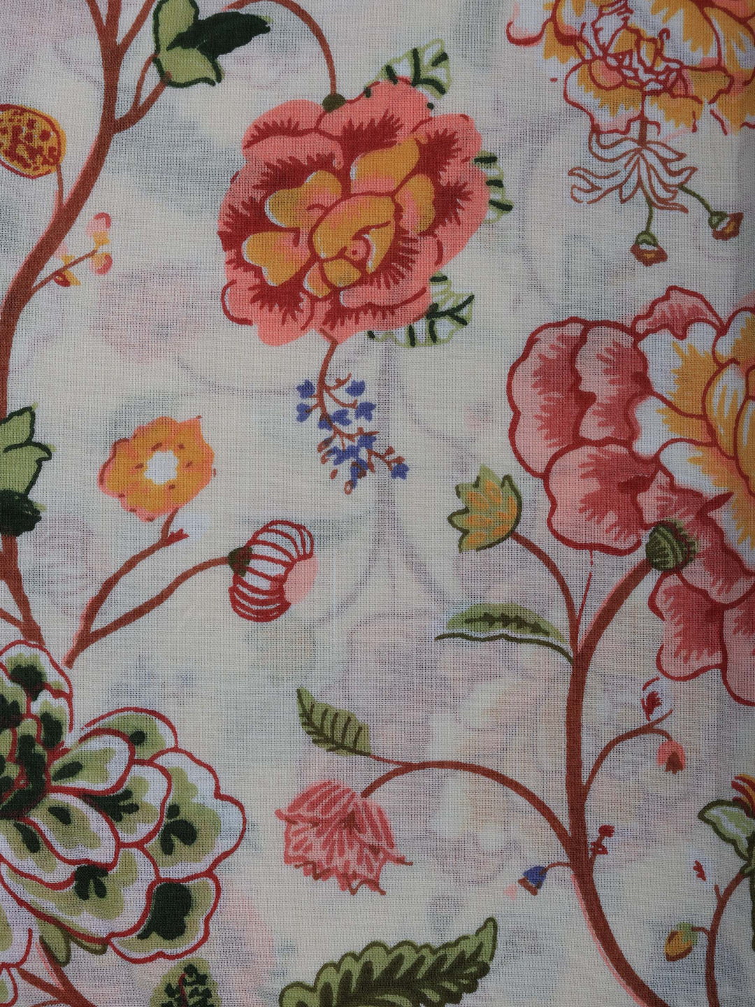 Cream Printed Cotton Blend Unstitched Suit &amp; Pant With Cotton Dupatta