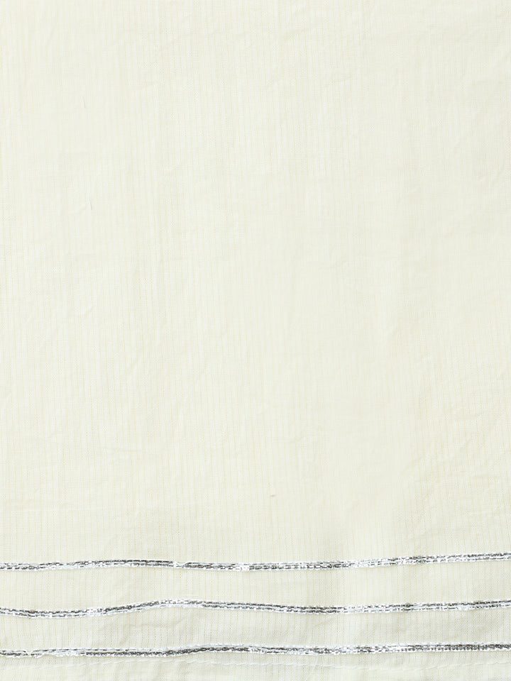 Cream Embroidered Cotton Blend Unstitched Suit &amp; Pant With Cotton Dupatta