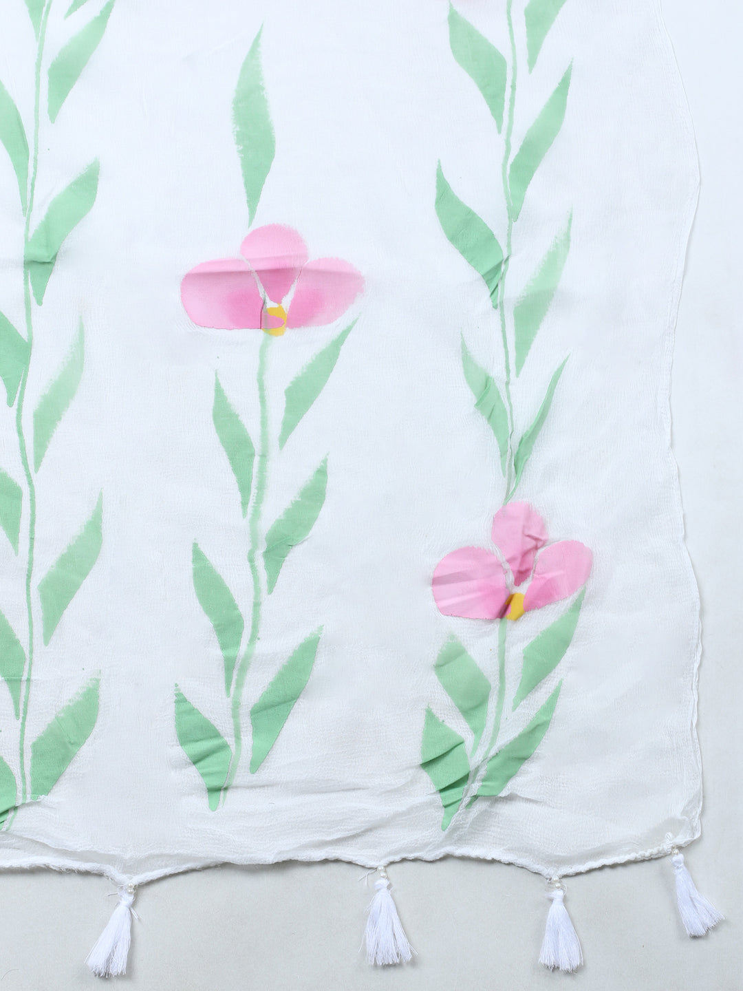 White Pink Embroidered Cotton Blend Unstitched Suit &amp; Pant With Cotton Dupatta
