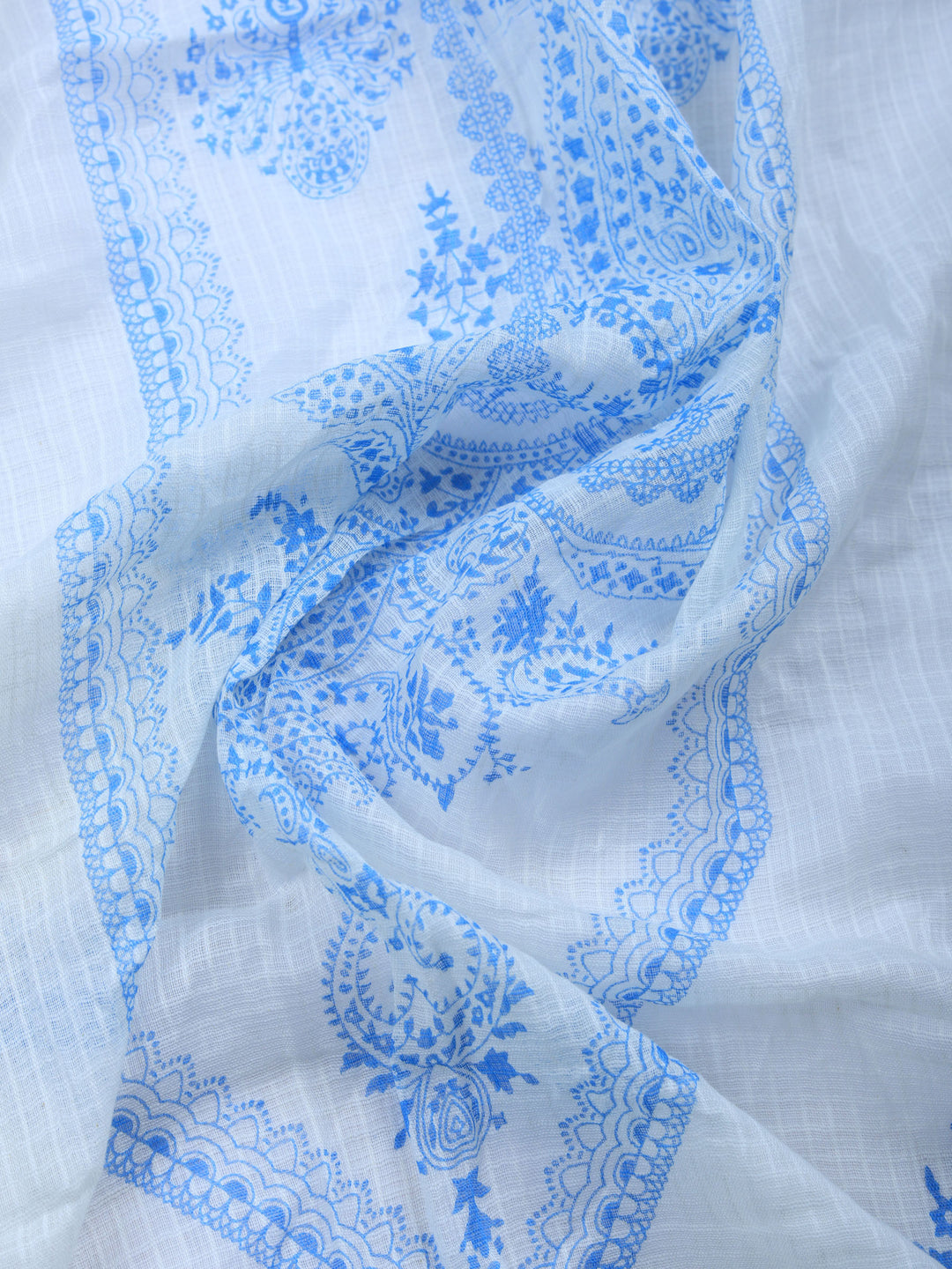 Blue Lt Printed Cotton Blend Unstitched Suit &amp; Pant With Cotton Dupatta