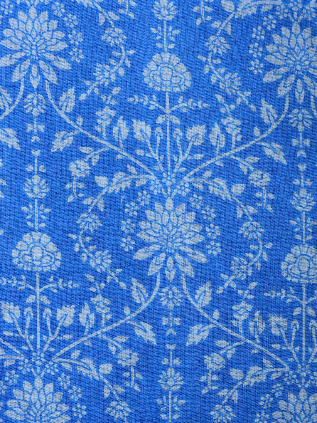 Blue Lt Printed Cotton Blend Unstitched Suit &amp; Pant With Cotton Dupatta