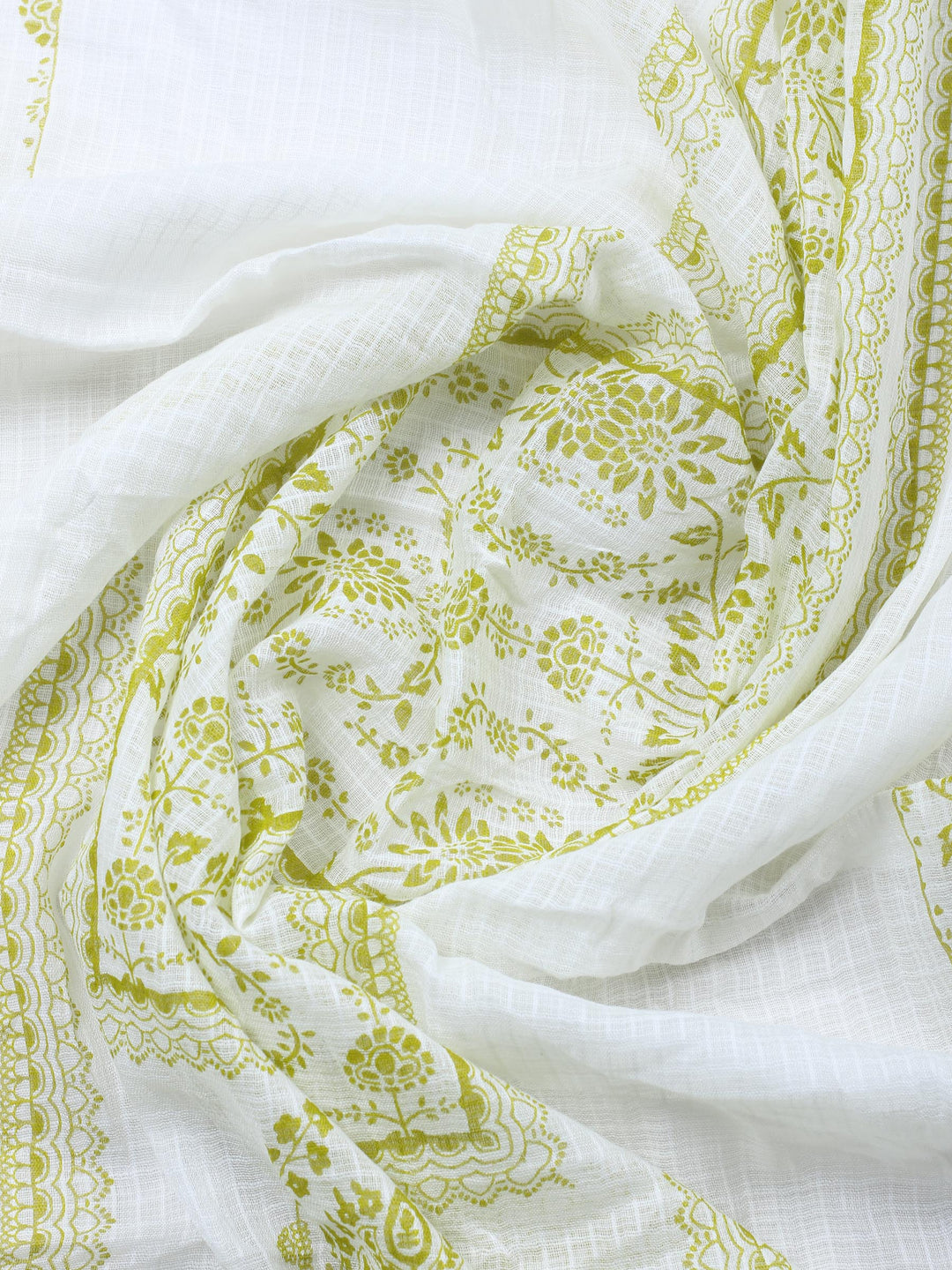 Pista Green Printed Cotton Blend Unstitched Suit &amp; Pant With Cotton Dupatta