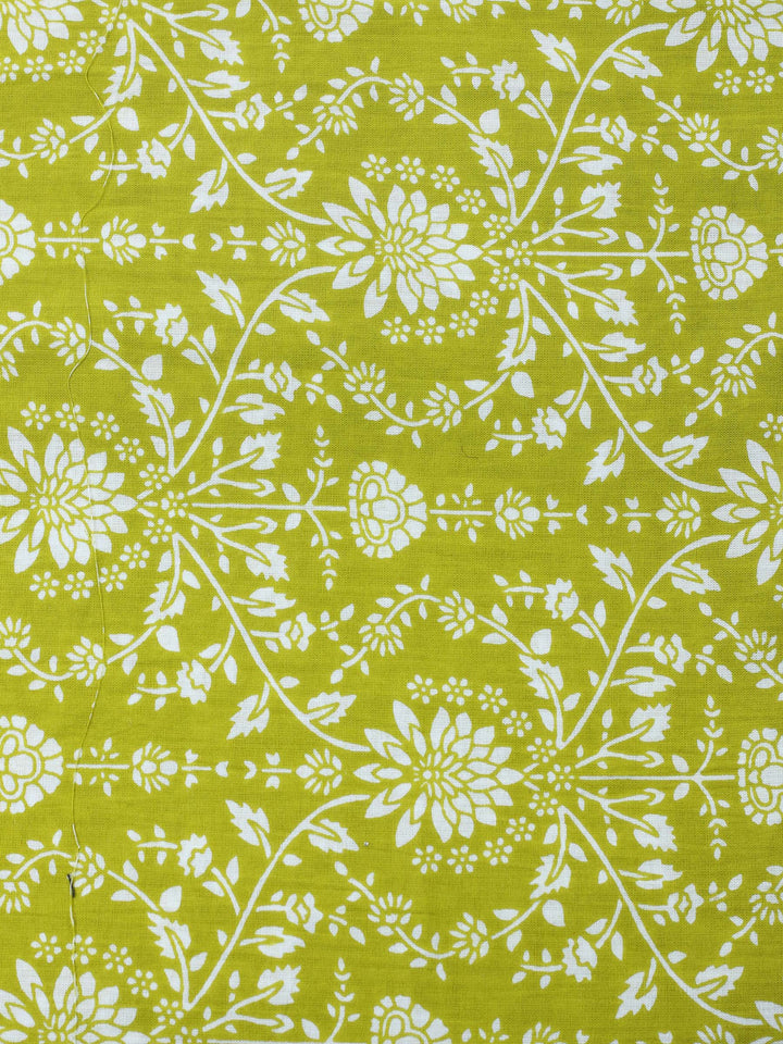 Pista Green Printed Cotton Blend Unstitched Suit &amp; Pant With Cotton Dupatta