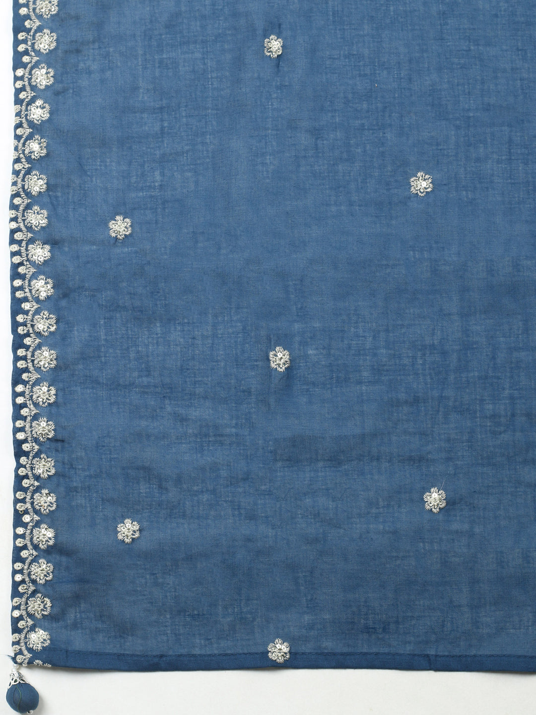 Navy Blue Embroidered Cotton Blend Unstitched Suit &amp; Pant With Cotton Dupatta