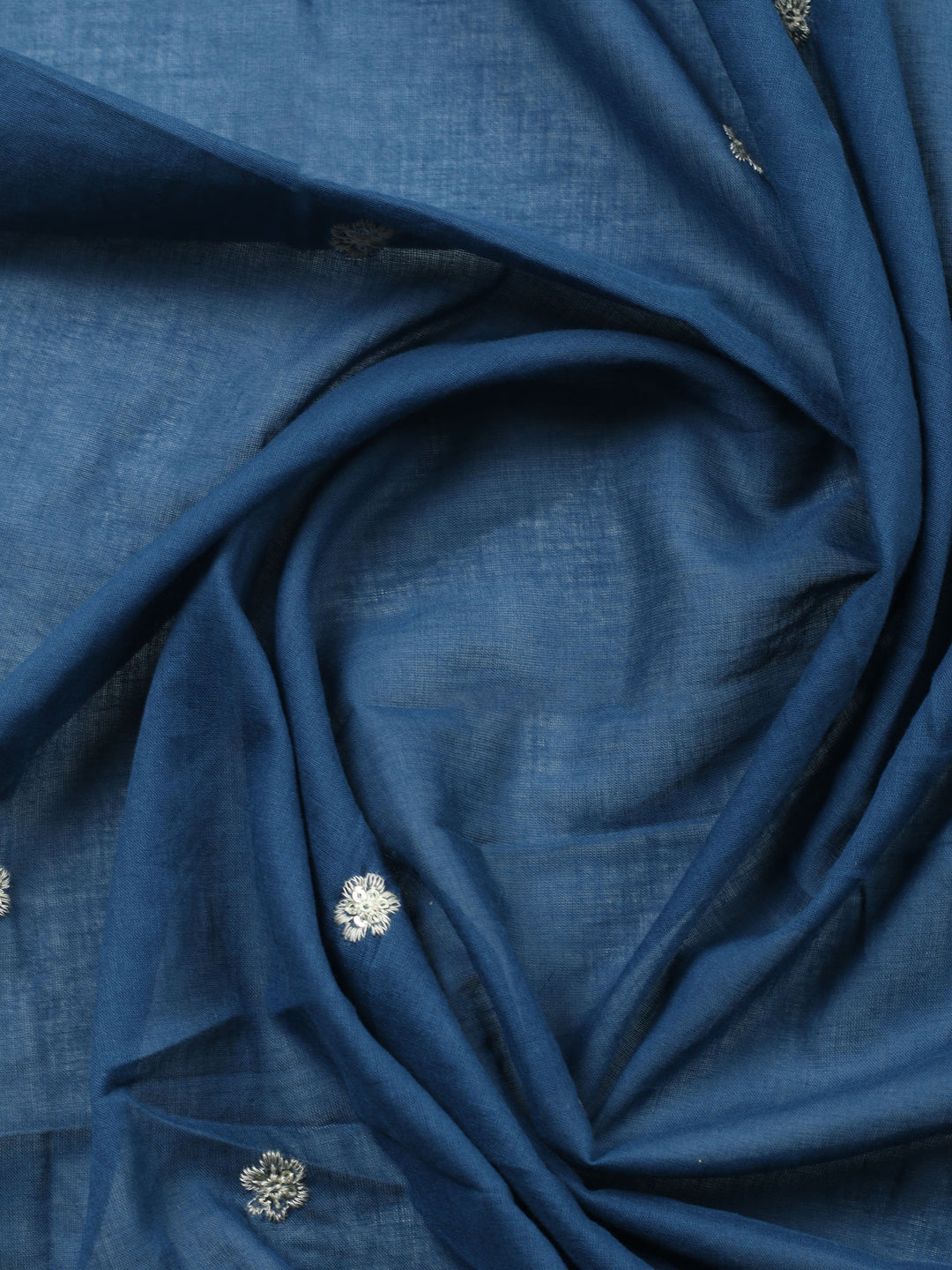 Navy Blue Embroidered Cotton Blend Unstitched Suit &amp; Pant With Cotton Dupatta
