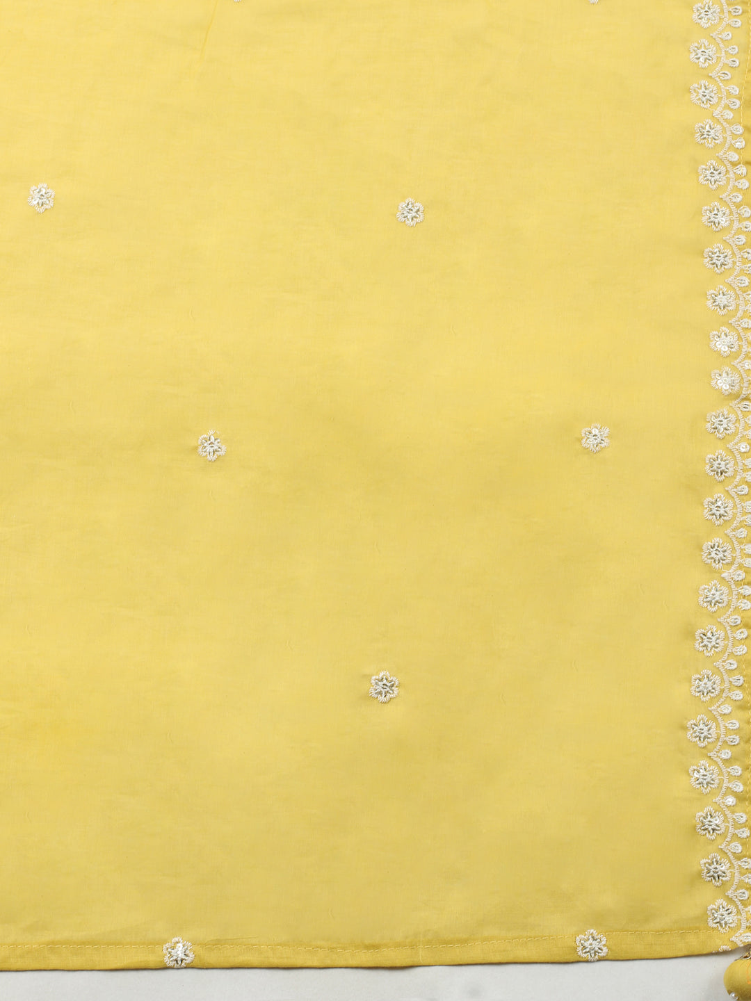 Yellow Embroidered Cotton Blend Unstitched Suit &amp; Pant With Cotton Dupatta