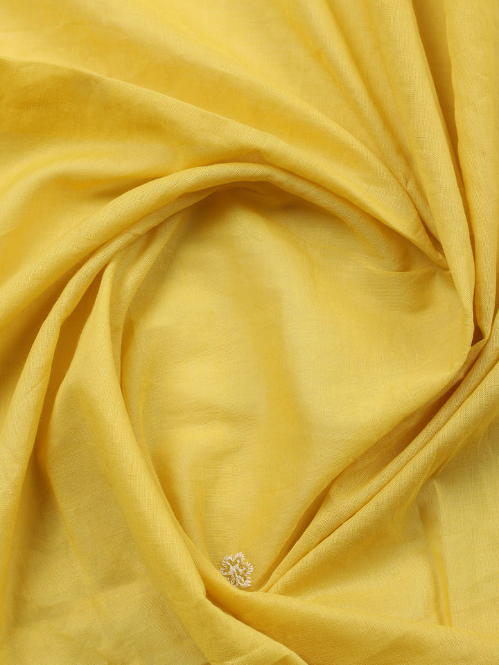 Yellow Embroidered Cotton Blend Unstitched Suit &amp; Pant With Cotton Dupatta
