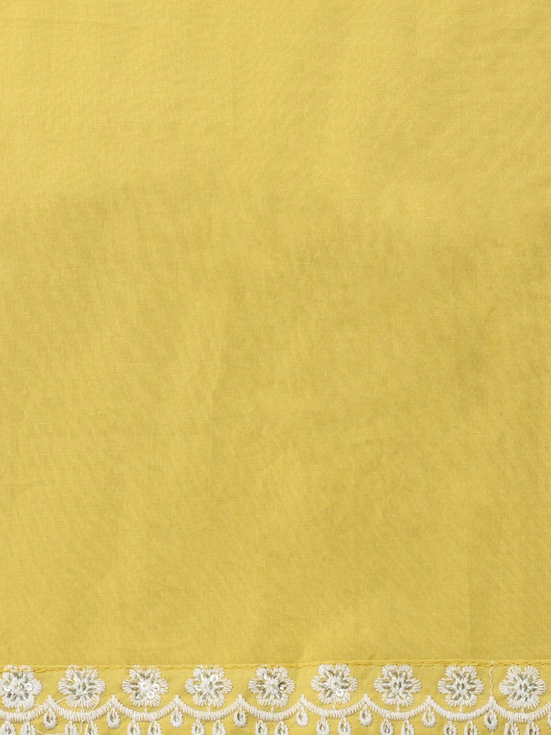 Yellow Embroidered Cotton Blend Unstitched Suit &amp; Pant With Cotton Dupatta