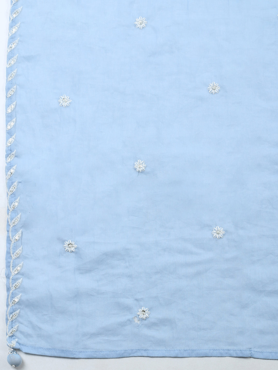 Blue Embroidered Cotton Blend Unstitched Suit &amp; Pant With Cotton Dupatta
