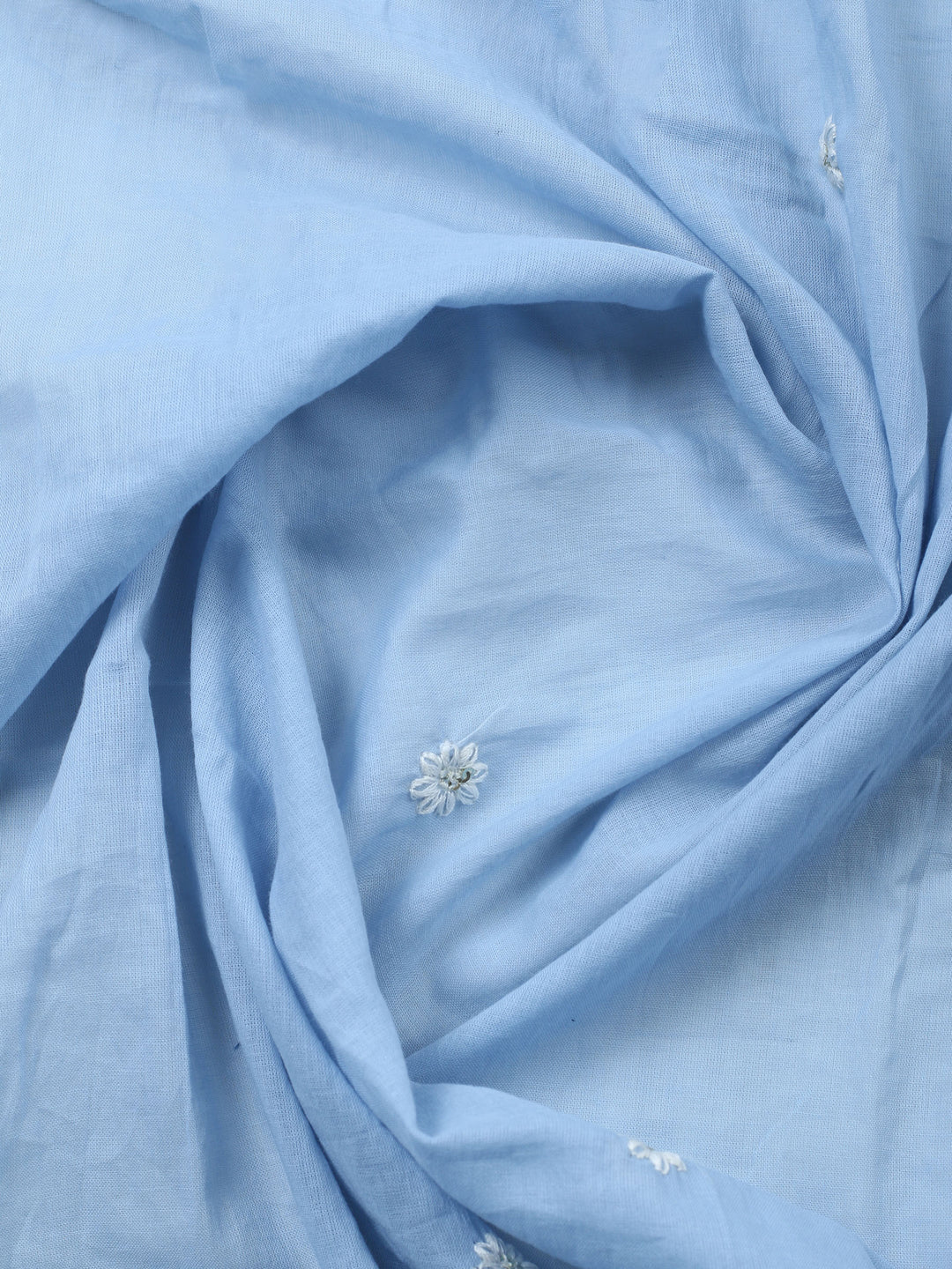 Blue Embroidered Cotton Blend Unstitched Suit &amp; Pant With Cotton Dupatta