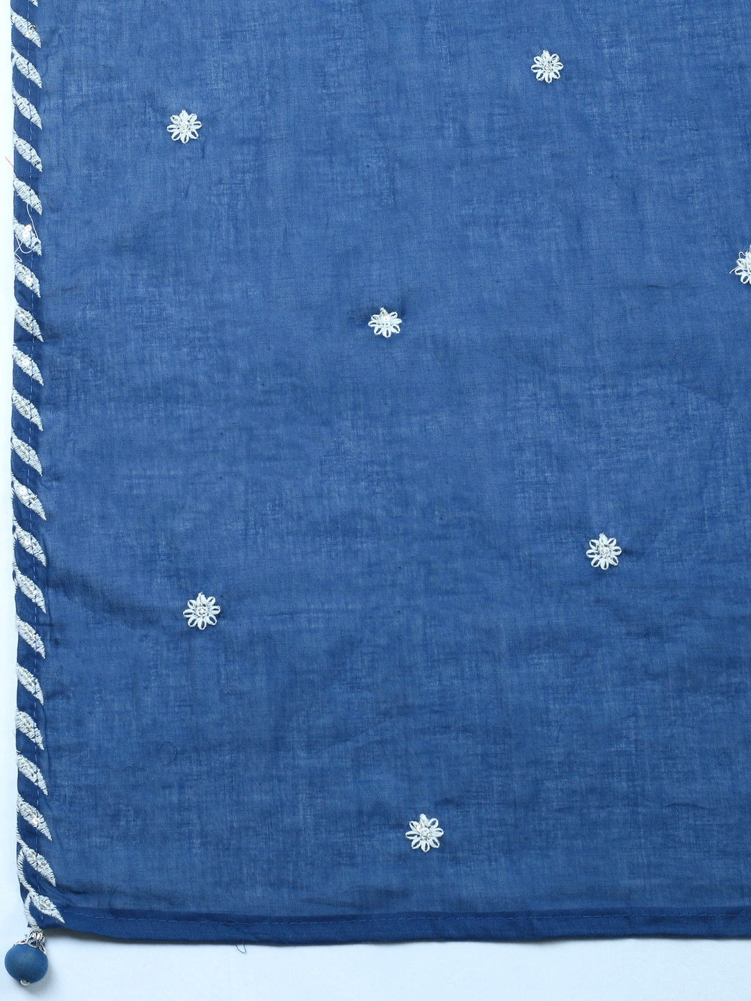 Navy Blue Embroidered Cotton Blend Unstitched Suit &amp; Pant With Cotton Dupatta